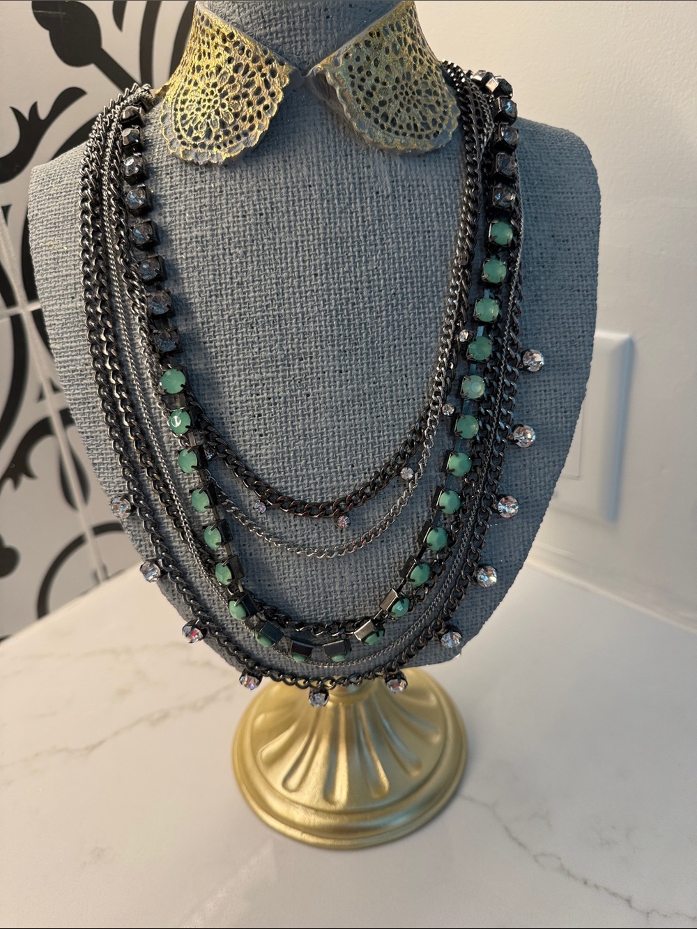 EUC Statement Bling Gunmetal Necklace - Different and Absolutely Beautiful!